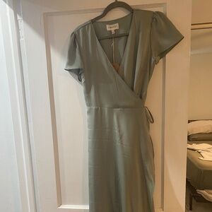 Pinkblush green satin wrap dress - maternity to postpartum